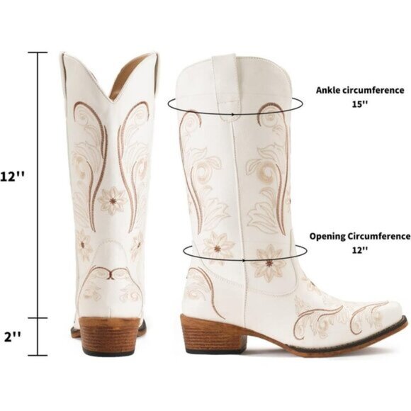 ⭐ IUV Women's Embroidered Cowboy Boots - Mid Calf Western Snip Toe Cowgirl Boots - Picture 2 of 6